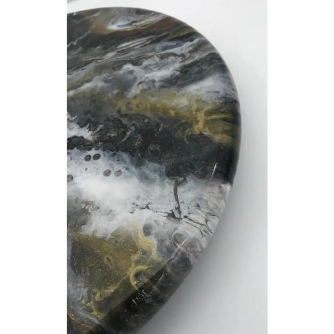 Close-up of Dope Geode Lazy Susan 15 Inch Serving Tray with Black and Gold Accent, showcasing geode-inspired resin pattern.