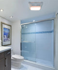 Super Quiet 90 CFM Bathroom Exhaust Fan With Built In LED Light in a modern bathroom ceiling, white grill visible