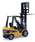 Mini Warehouse RC Forklift Model 9925 With Realistic Light And Sound Effects Precise Steering Lift Lower Function Plus Remote Control Operation For Indoor Play side view with raised forks