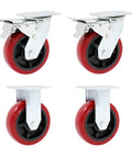 Built Tough Heavy Duty Swivel Caster Wheels With Precision Ball Bearings Polyurethane Treads Galvanized Steel Mounts set of four.