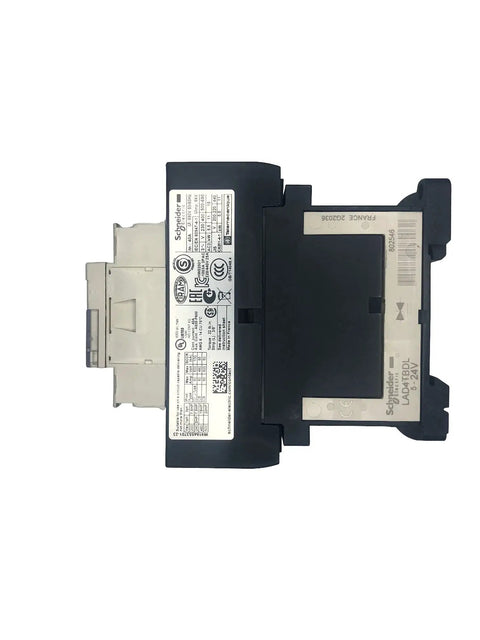 Side view of TeSys D 3 Pole Contactor LC1D25BD 25 Amp AC3 with 24V DC Coil 440V rated industrial motor starter relay for automation.