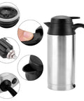 Portable Car Electric Kettle 750ml 24V Truck RV Compatible Hot Water Boiler with insulated handle and easy-pour spout.