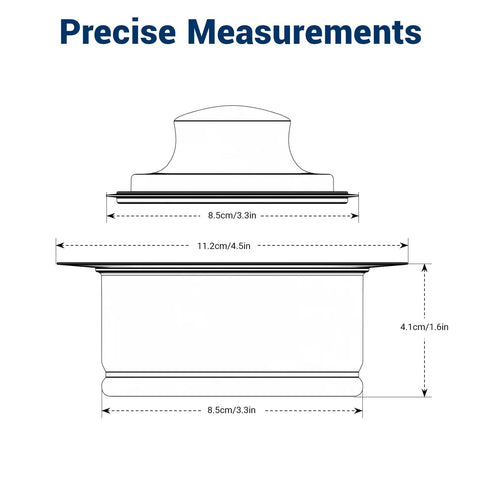 Black Kitchen Sink Flange Stopper Universal Fit For Three And A Half Inch Standard Sink Drain Hole Replacement Accessory For Garbage Disposals Durable Stainless Steel dimensions diagram with measurements shown in inches and centimeters.