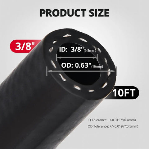 Tough 3/8 Inch Transmission Cooler Hose Line - 10 Feet of Durable, High Pressure 250 PSI Tubing for Auto Engine Oil Cooling, Power Steering, and Hydraulic Systems, SAE J1532 Compliant with Flexible 5 Inch Bend Radius and Easy Clamp Fit