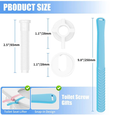 Heavy Duty Toilet Seat Screws Replacement Kit With Two Rapid Adjust Lifters And Heavy Plastic Bolts Nuts Washers, product sizes displayed.