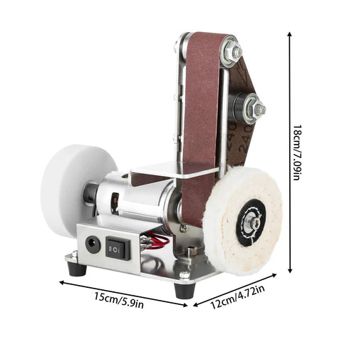 Mini Belt Sander Grinder With 7 Speed Adjustable Settings For Metal And Wood, compact size with sanding belt, ideal for DIY projects.