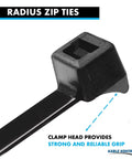 Radius Clamp Head Hose And Cable Ties 4 Inch 100 Pack Nylon Zip Ties With 18 Lbs Tensile Strength UV And Chemical Resistant Black