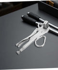 Beefy Heavy Duty Locking Sheet Metal Pliers For Automotive Bodywork With Wide Duckbill Jaw on a workbench