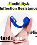 Flexible TPU Filament 1.75mm 95A high elasticity, clear blue material held between fingers, showcasing flexibility and hardness.