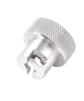 Bottle jack valve knob, knurled silver 6061 aluminum, close-up view