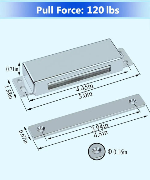 Diagram of a Beefy Heavy Duty Door Magnetic Catch With 160Lb Pull Force, Stainless Steel Cabinet Door Latch dimensions shown.