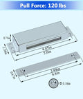 Diagram of Beefy Heavy Duty Door Magnetic Catch 160lb Pull Force All Metal Stainless Steel Housing dimensions with silver finish