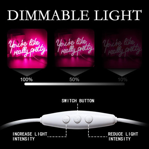 Dimmable light switch for Youre Like Really Pretty Pink Neon Sign LED Light For Wall Decor USB Dimmable Switch Ideal For Bedroom Living Room Home Decor Parties Weddings Bars Cafes And Events.