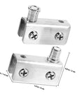 Stainless Steel Glass Door Hinges for 5 to 7mm Thick Glass, 4 Pack Pivot Hinges close-up showing dimensions and screws