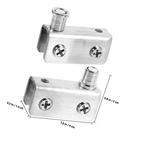 Stainless Steel Glass Door Hinges for 5 to 7mm Thick Glass, 4 Pack Pivot Hinges close-up showing dimensions and screws