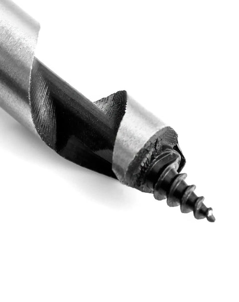 Close-up of Heavy Duty 7 Piece Auger Drill Bit Set Featuring 9 Inch Hardened Alloy Steel construction for precision boring.