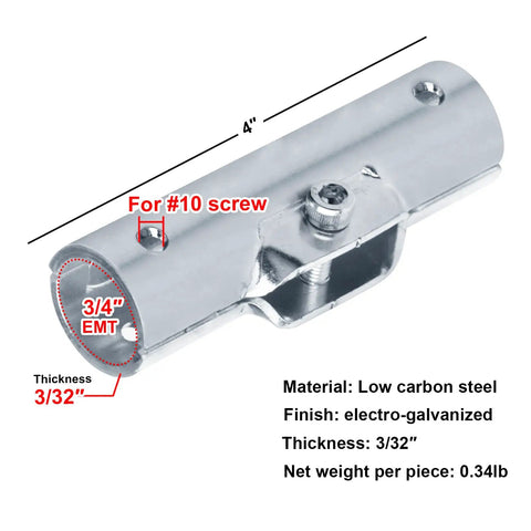 Eight Sets Structural Pipe Clamp Connectors For Three Quarter Inch EMT Direct Fit Bolts And Nuts Included showing dimensions and material