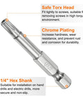 Heavy Duty T27 Security Torx Bits 1/4 Inch Hex Shank 2 Inch Long S2 Steel magnetic screwdriver head with central pin hole.