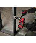 Heavy Duty Cordless Brushless Drill Driver With Snappy Autostop Response And Knockout All Metal Carbide Chuck For Hardworking Pros And Garage Builders Bare Tool Hardware Kit in use on metal frame.