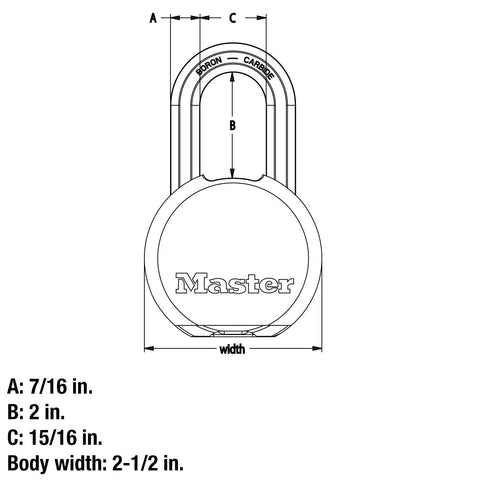 Technical illustration of Magnum Heavy Duty Solid Steel Padlock With Key For Outdoor Gates And Sheds, specifies dimensions and parts.