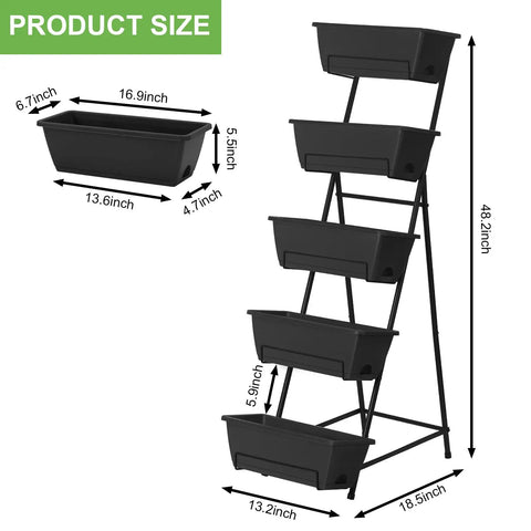 Five Tier Vertical Raised Garden Bed Planter Box With Drainage Holes Heavy Duty Metal Frame For Indoor Outdoor Use