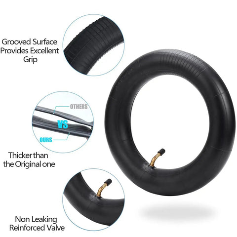 Beefed Up Two Pack Thick 10x2.5 Inner Tubes For Electric Scooters And Mini Bikes With 45 Degree Valve Includes Two Tire Levers Heavier 2mm Wall Thickness Delivers Smoother Quiet Rides And Easier Install, image with features