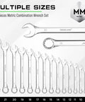 15-Piece Metric Combination Wrench Set With 12-Point Max Torque Open End CR-V Steel 8 To 22Mm Includes Storage Rack Built Tough For Auto Bike And Industrial Use, sizes 8-22mm