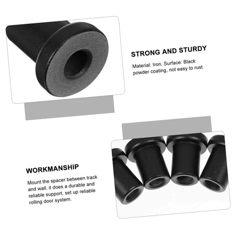 4 Pack Carbon Steel Sliding Barn Door Track Spacers And Connectors For Wall And Rail Track Spacer Assemblies, black coated spacers close-up