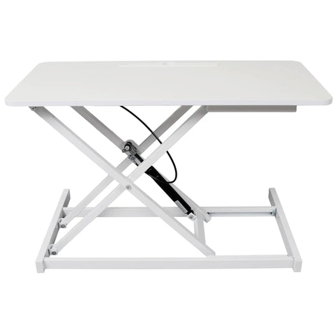 Sit To Stand Computer Desk With Pull Out Keyboard Tray Ergonomic Office Workstation featuring adjustable height in white finish.