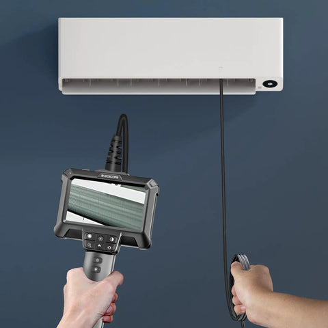 Using Waterproof IP67 Borescope Endoscope Camera With Light 4.3 Inch LCD 1080P HD Inspection to view inside air conditioning unit