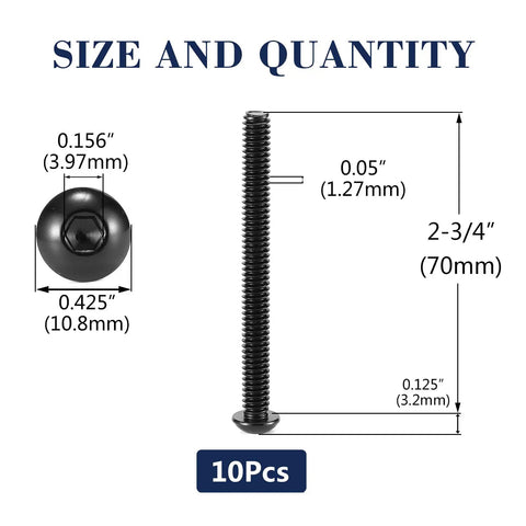 Tough As Nails Button Head Socket Cap Bolts And Machine Screws 1/4-20 X 2-3/4 Inches 304 Stainless Steel dimensions with black oxide coating.