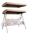 Outdoor Swing Canopy Replacement Cover For 3 Seater Porch Swing Waterproof Top Shade For Patio And Garden Durable Polyester Weatherproof Canopy Awning Size 198x125 Cm 79x49 Inch No Fuss Easy Fit And Fresh Color, brown canopy on swing, person seated