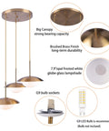 Go-To Three-Light Modern Pendant Lighting With Double Shades And White Glass Globe Inside Brushed Brass UFO Fixture details