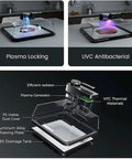 Electric Smart Defrosting Tray With Clear Visual Lid And Usb Power For Lightning Fast Meat Thawing High Conductivity Aluminum Base, showing plasma locking and antibacterial features.