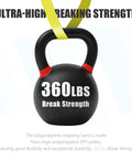 Boss Level Polypropylene Strapping Kit with 360 lbs break strength feature showcased on a black kettlebell.
