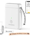 Slick Portable Bluetooth Label Maker With Included Tape, Compact Mini Label Printer showing labels and phone app for easy organization.