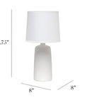 Textured Linear Ceramic Table Lamp In Off White With White Fabric Shade Pottery Style Cozy Vibe Uses 60W A19 Bulb 5 Foot Plug In Cord Modern Cozy Accent For Living Room Or Bedroom For Any Room, 15.75 inches tall