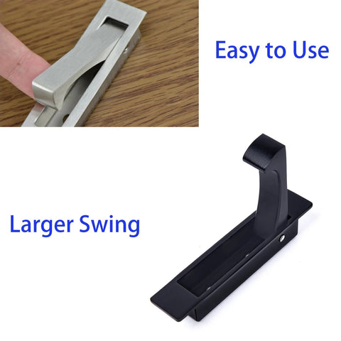 Matte Black Edge Pull Pocket Door Handles In Stainless Steel 304 With Flush Mount Design, shown in open and closed positions
