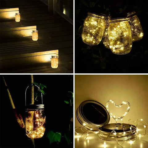 Solar Mason Jar Lights 12 Pack With 30 LED Fairy Firefly Jar Lids String Lights Waterproof For Patio Garden Yard Weddings