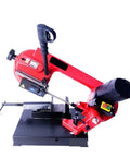 Heavy Duty Horizontal Metal Band Saw Machine Packed With A Beefy 600 Watt Motor handles round and square steel, showcasing cutting mechanism.
