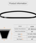 AX36 Cogged V-Belt EPDM Rubber Belt For Beefy, Heavy Duty Industrial Machinery, Half Inch Wide, 36 Inch Inside Circumference