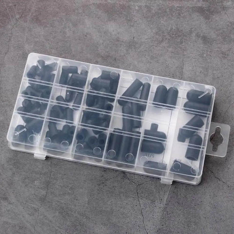 80 Piece Rubber Vacuum Line Cap Assortment Kit For Carburetor And Engine Manifolds With 6 Sizes Including 5/32 Inch To 3/8 Inch Great For Tight Seals And Fast Auto Repairs Under the Hood, black rubber caps in organizer
