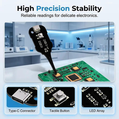 Inductance Tester For In Circuit Coils And PCBs Portable Coil And Inductor Detector in electronics lab with features overview.