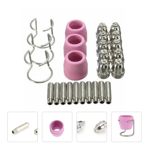 Essential Pl60 Plasma Cutter Torch Consumables Kit With Nozzles And Cups for precise cutting and smoother airflow components.