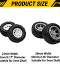 8 Piece Toy Wheel Set With Rubber Tires And Metal Shafts For DIY RC Cars Trucks And Robot Projects Includes Small And Big Diameter Wheels