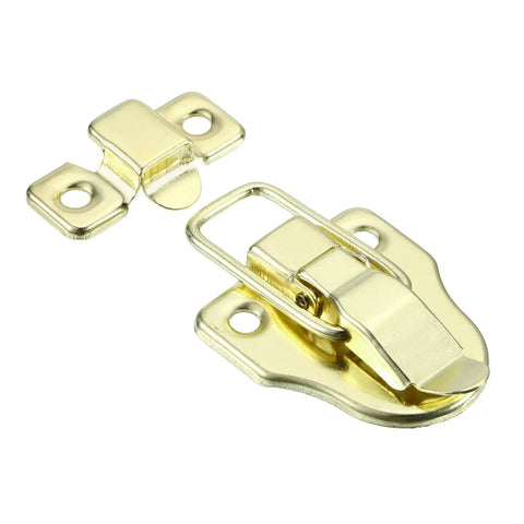 Duck-Billed Toggle Hasp Latch Set For Boxes And Chests, Metal Box Latch With Mounting Screws, Gold Finish, 2 Pack, close-up view