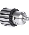 Top Shelf Heavy Duty 5/8 Inch Drill Chuck Kit Featuring K32 Tightening Key And Mt2 Taper Arbor, premium steel drill chuck close-up view.