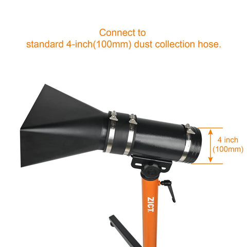 Adjustable Dust Hood With Floor Stand for Woodworking Dust Collector System, 4 inch hose attachment visible