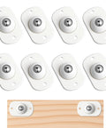 Eight Pack Self Adhesive Caster Wheels With 360 Degree Swivel Universal Small Casters for Kitchen Appliances in white on wood surface