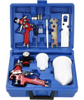 Heavy Duty Cordless Spray Paint Gun Kit With Adjustable Tip For Home And Auto Jobs No Cord Hassle Zinc Alloy Frame Battery Operated with tools in blue case.